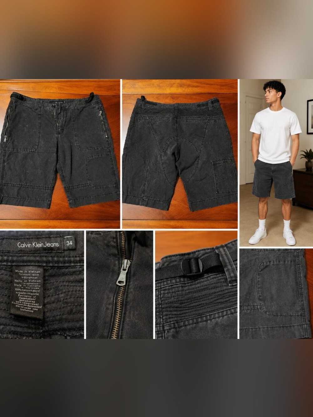 Calvin Klein Washed Charcoal Cargo Shorts
